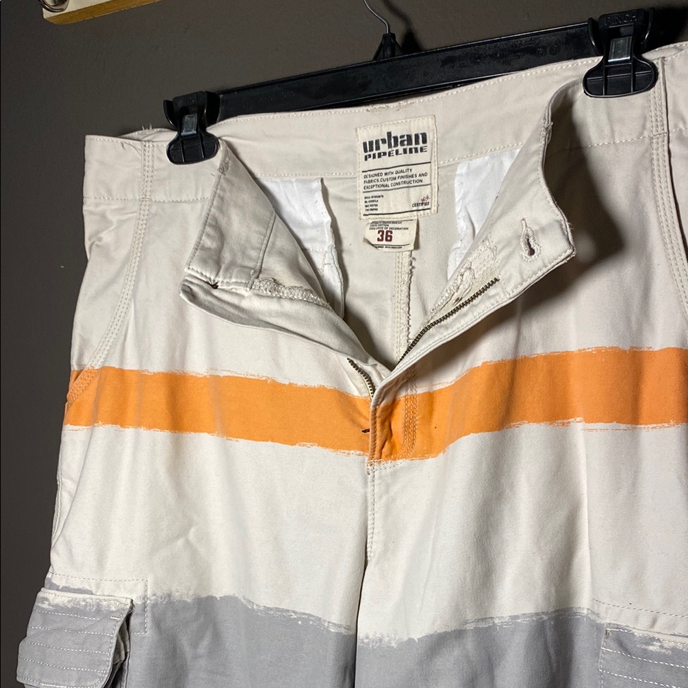 Urban Pipeline Beige Gray Orange Stripe Cargo Shorts 36-38